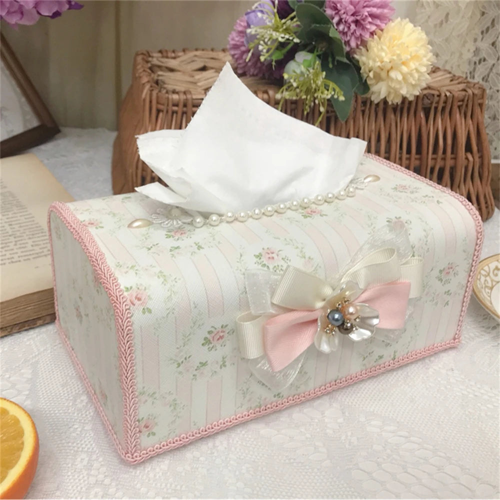 Wasserdichte Taschentuchbox – Perlen-Spitzendesign – 19x12x10cm