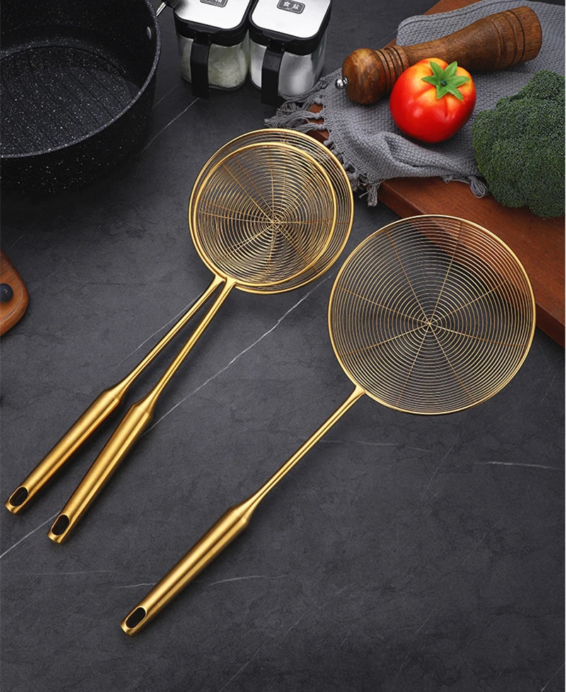 Edelstahl Schaumlöffel – Gold Design – 13-19.5cm Stiel