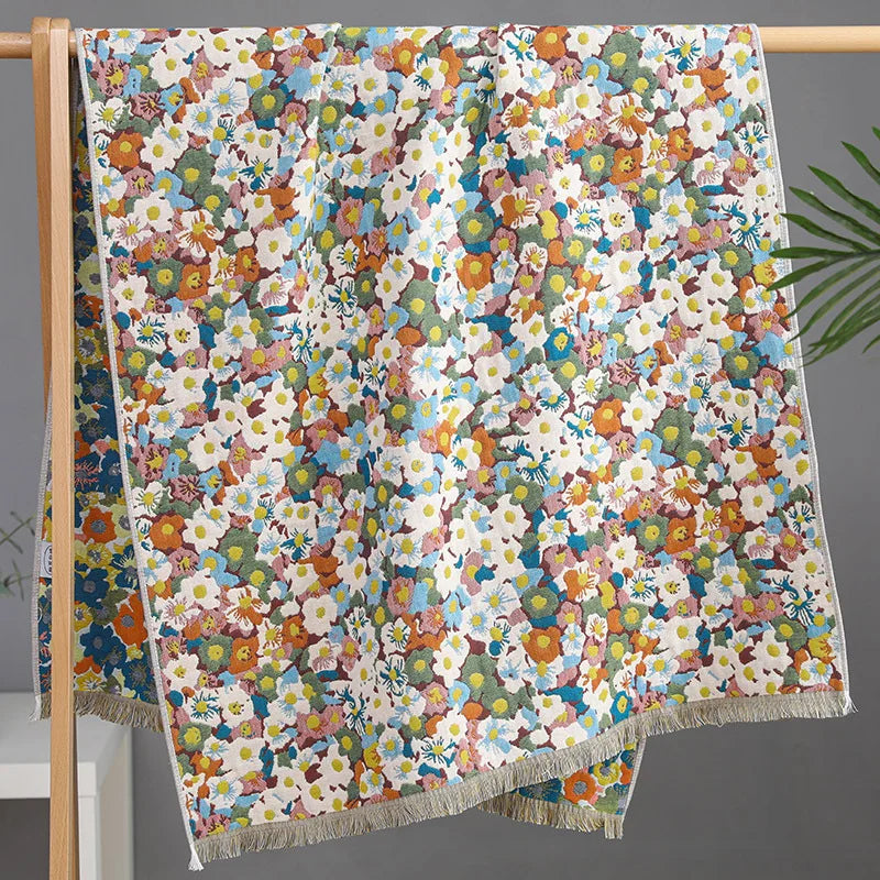 Baumwoll-Musselin-Badetuch – Blumen-Jacquard – 80x160cm