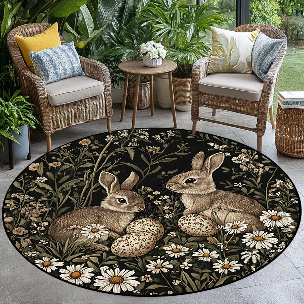 Runder Teppich – Retro-Blumendesign – 120x120cm