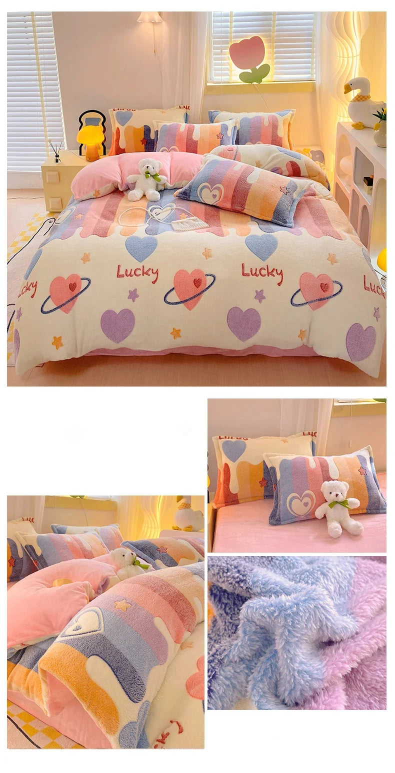 Blumendruck Bettbezug - Flauschiges Fleece - King Grösse