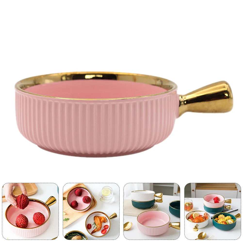 Keramik Obstschale - Goldene Einlage - Mit Griff