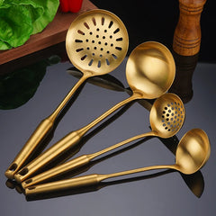 Goldene Küchenutensilien – Edelstahl – Langer Griff