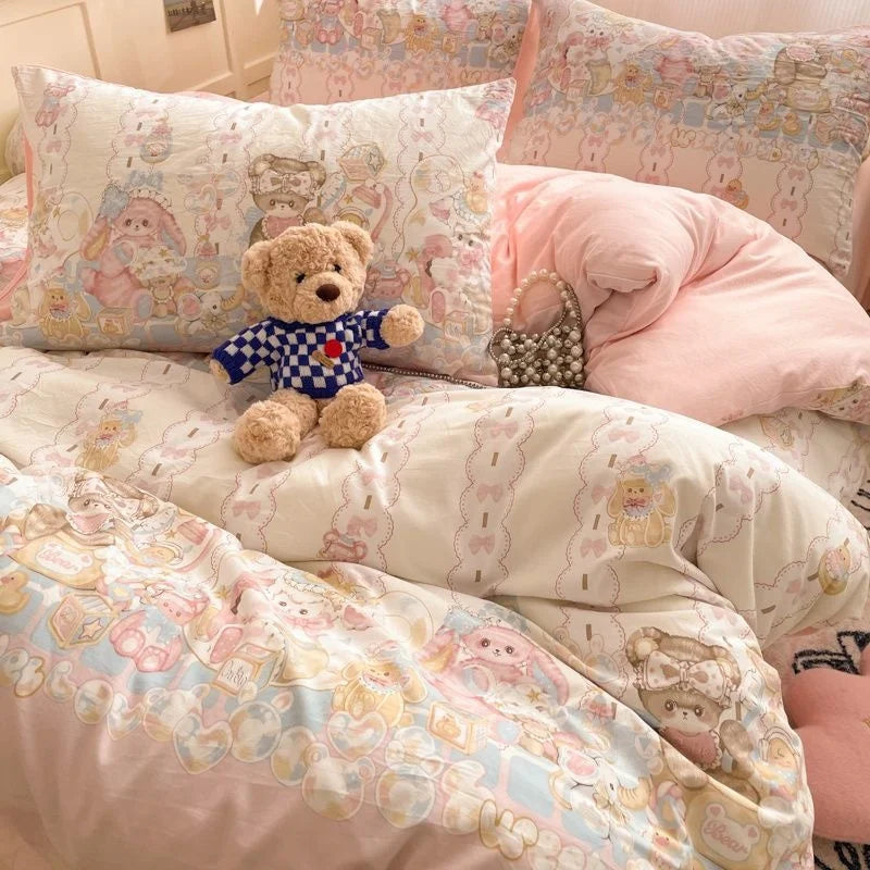 Blumen Bettwäsche Set – Cartoon Stil – Universalgrösse