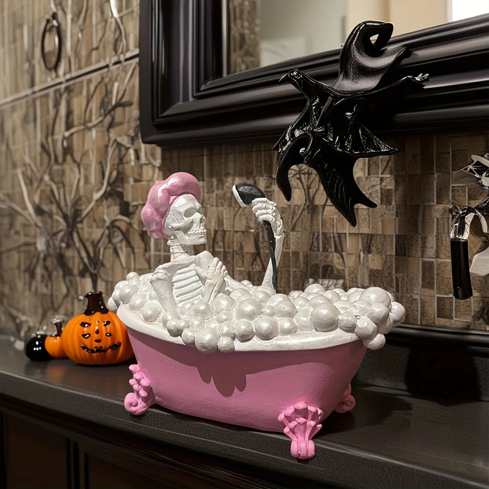 Halloween Deko Skelett - Badewannen-Ornament aus Harz