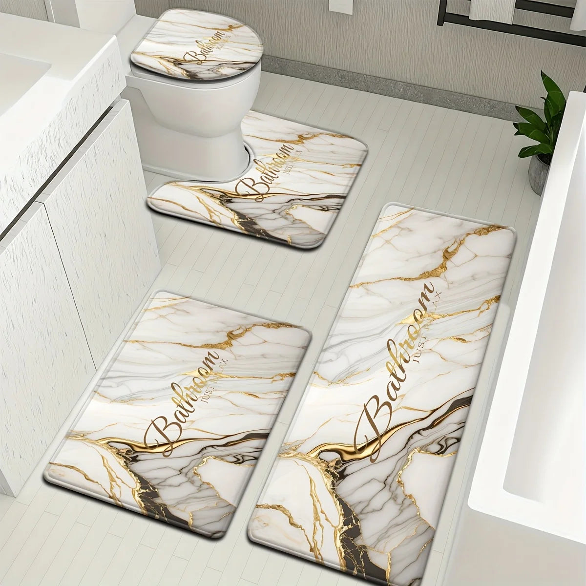 Luxus-Badset – Goldmarmor Design – Rutschfest & Soft