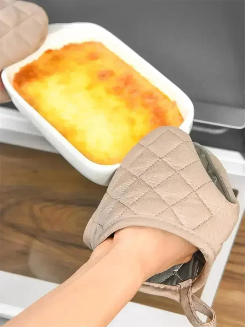 Silikon Ofenhandschuhe – Rosa Baumwoll-Griff – Hochtemperatur Küche