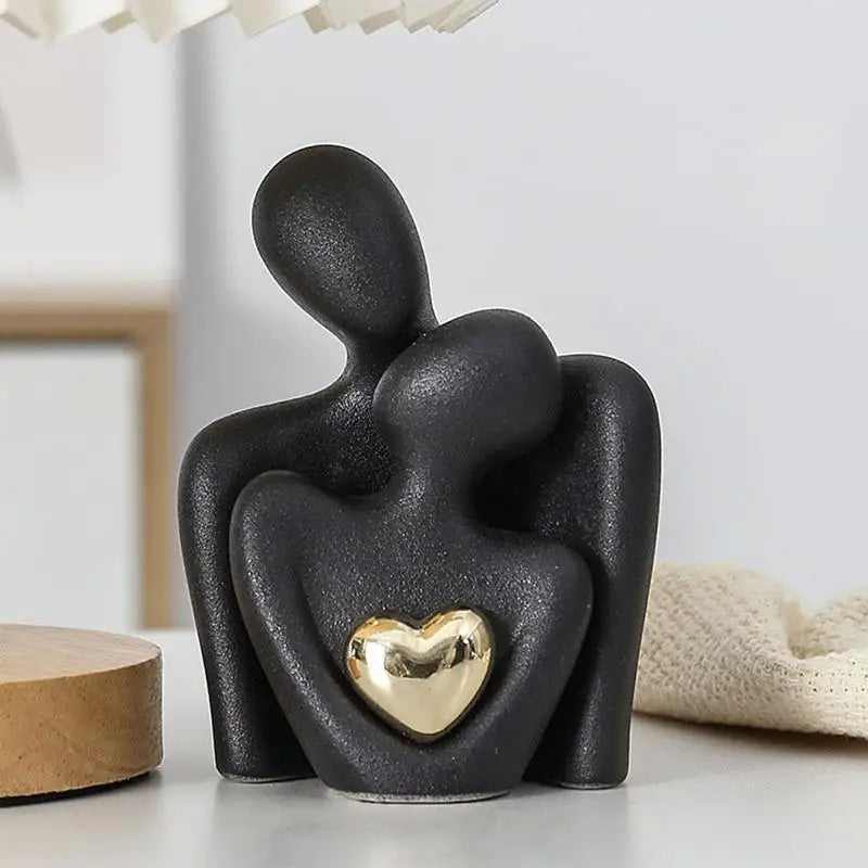 Moderne Keramik-Paarfigur in Weiss und Schwarz 12CM, symbolisiert Liebe