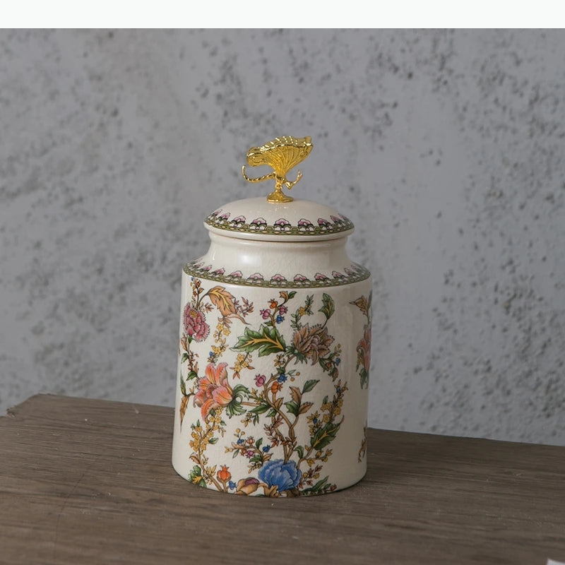 Keramik Vorratsglas – Blumen- & Vogel-Design – Dekorativer Runddeckel