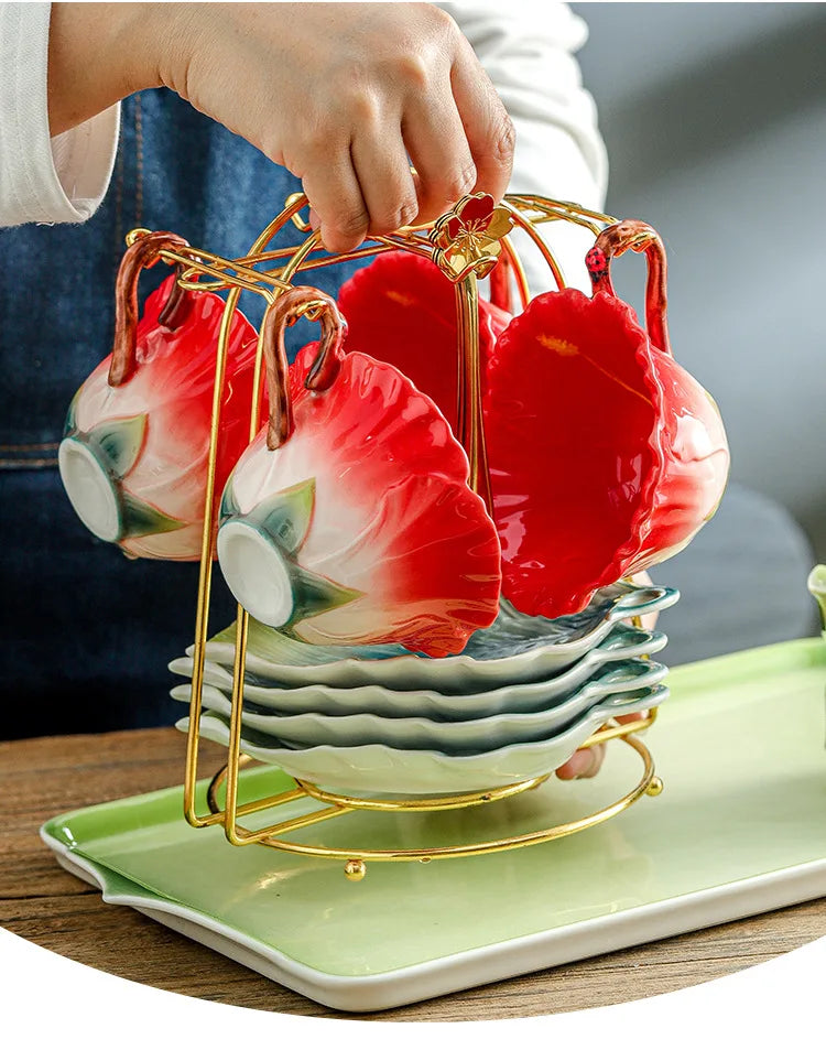 Blumen-Teeset – Porzellan Hibiskus – 9tlg, 6tlg Optionen