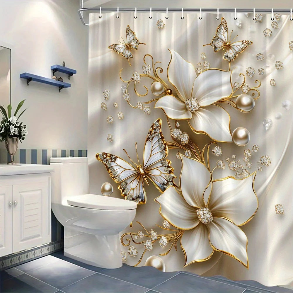 Duschvorhang Blumen – Elegantes Satin Polyester – W220xH180cm