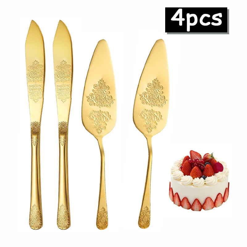 Kuchenspatula-Set – Edelstahl – Blumenmuster