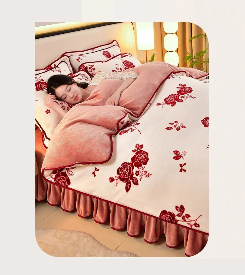 Luxus Fleece Bettwäsche, 100% Polyester, Champagner Pink, Grösse King 220x240cm