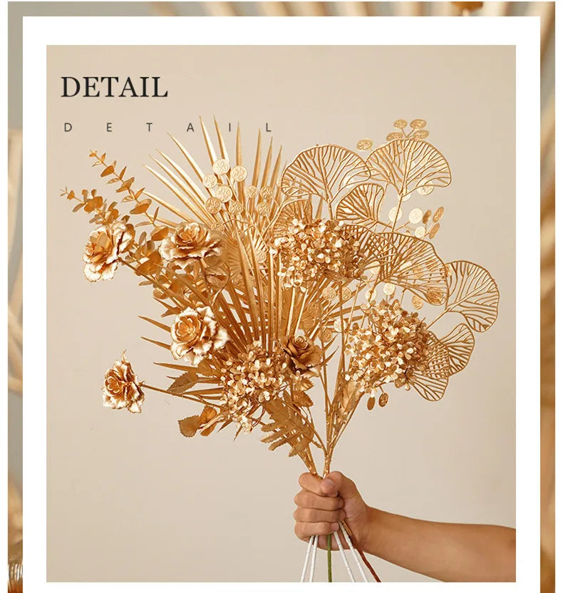 Goldene Blumenarrangement – Stilvolle Seide – 67-84 cm