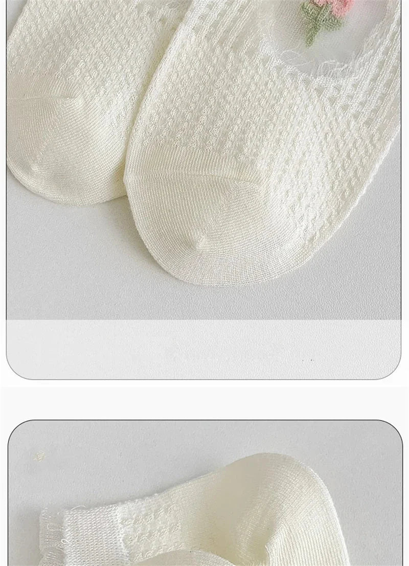 Transparente Socken Set – Vintage Floral Baumwolle – Niedriges Rohr