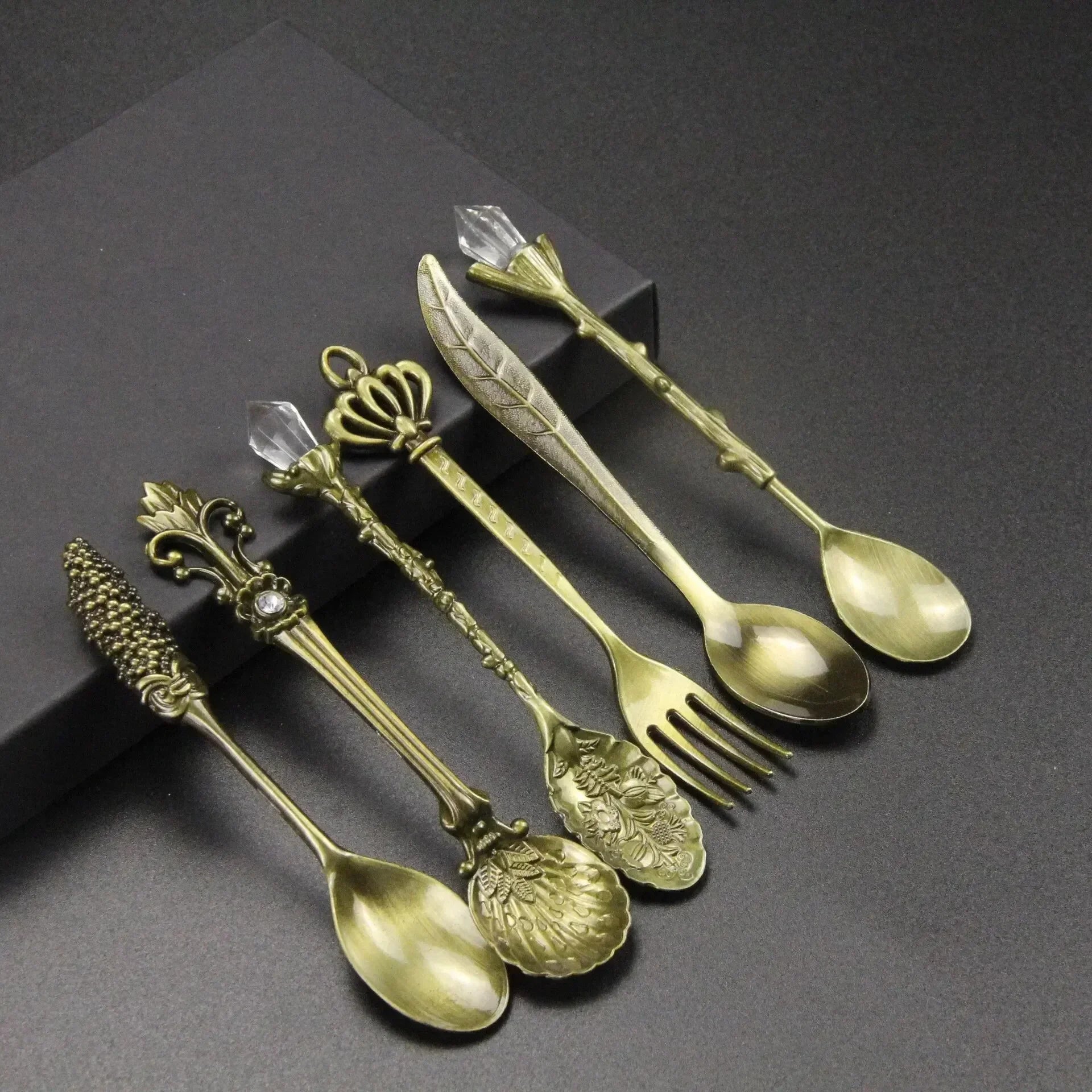 Kaffeelöffel Set – Vintage Zinklegierung, Kristallspitzen