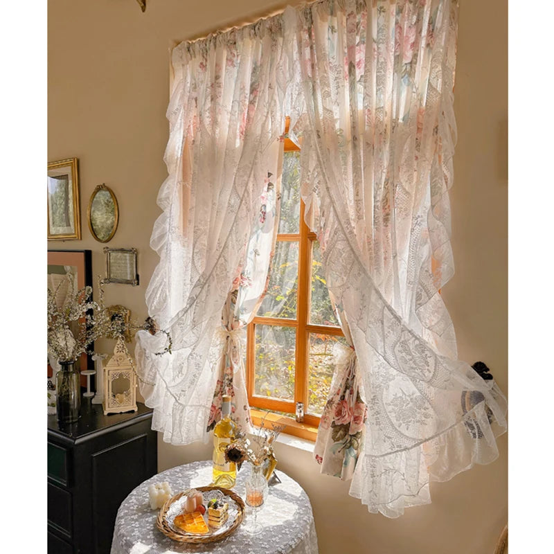 Blumenvorhänge – Romantisches Spitzendesign – 140x130cm Erkerfenster