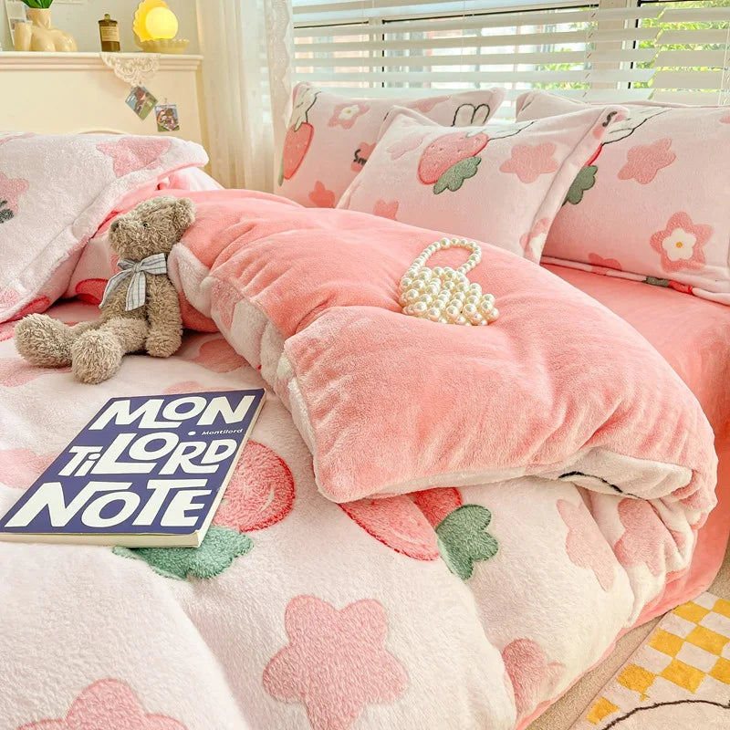 Fleece Bettwäsche – Winter Coral Flanell – 200x230cm