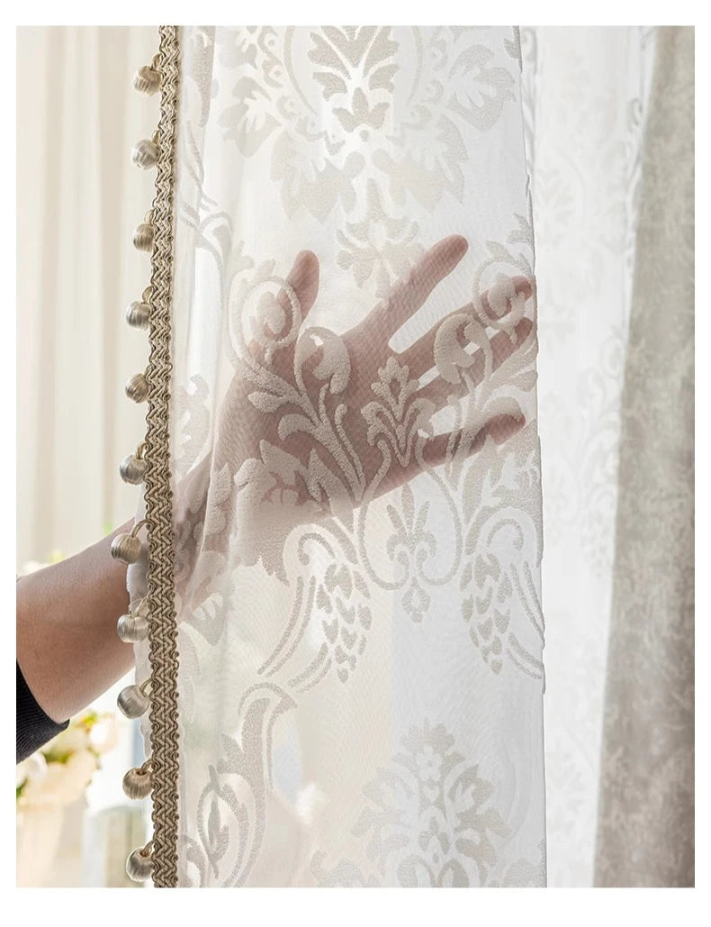 Beige Jacquard Vorhänge – Chenille Design für Villen
