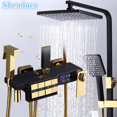 Regendusche Set – Schwarz Gold – 12 Zoll Verstellbar