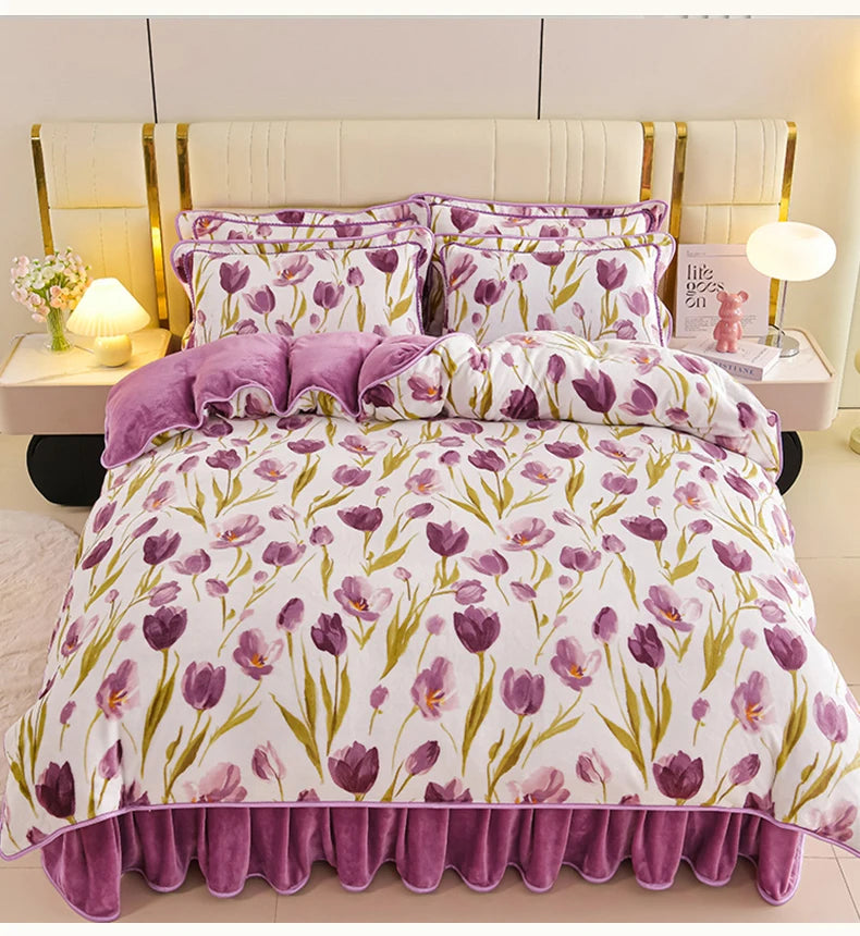 Milchvelours Bettwäsche-Set in bainianhaohe, Grösse 200x230 cm, floral Muster