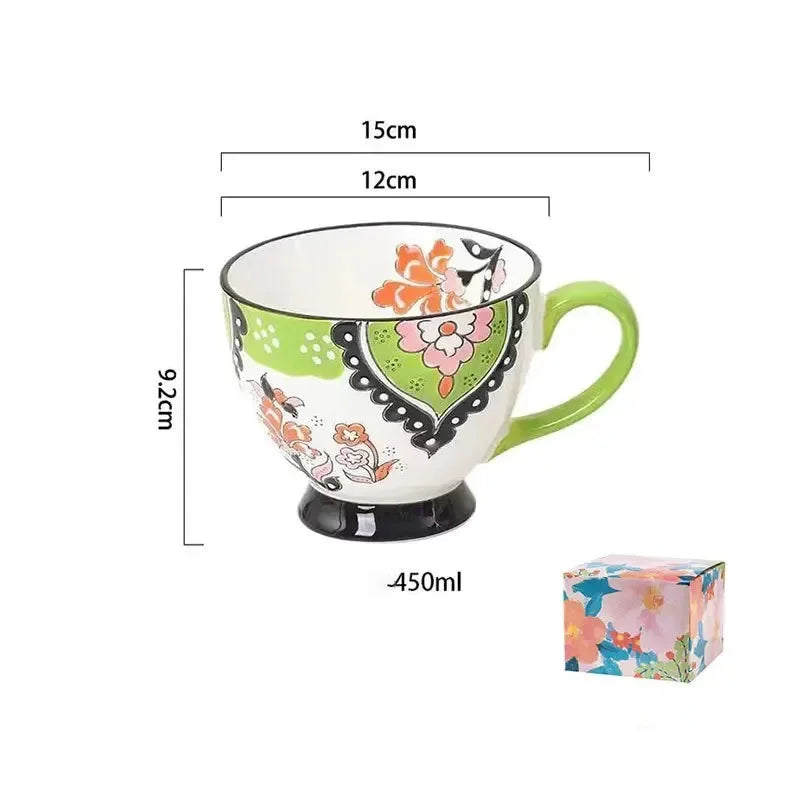 Keramik Kaffeetasse – Vintage Blumenmuster – 500ml