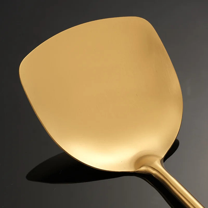Goldene Küchenutensilien – Edelstahl – Langer Griff
