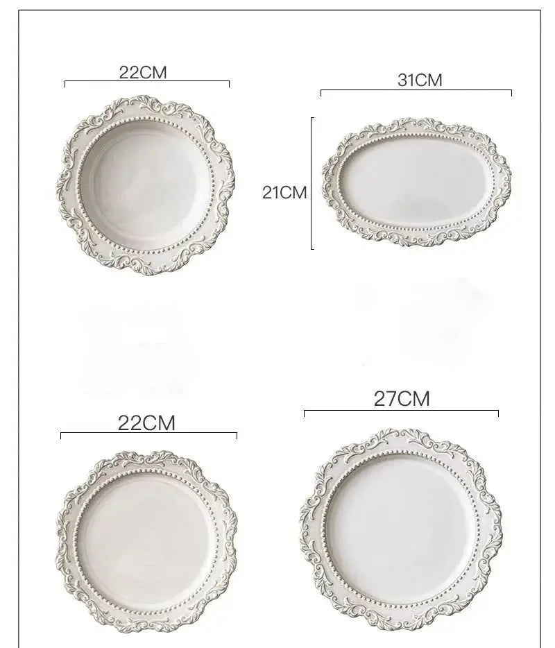 Keramik Westliche Küche Teller – Französisches Retro Relief – Versch. Grössen