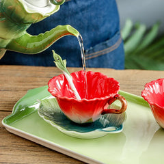 Blumen-Teeset – Porzellan Hibiskus – 9tlg, 6tlg Optionen