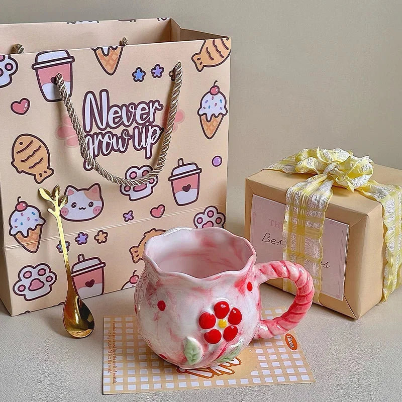 Kirschkeramik Tasse - Retro Töpferware - 8x7.5cm