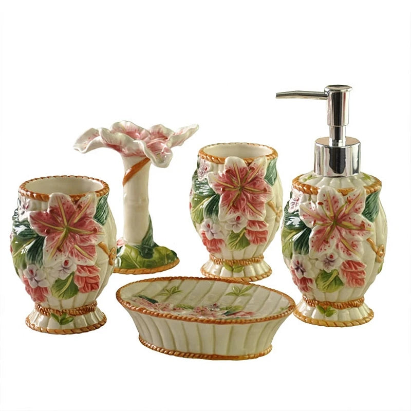 Keramik Bad Set – Lily Design – 5-teilig