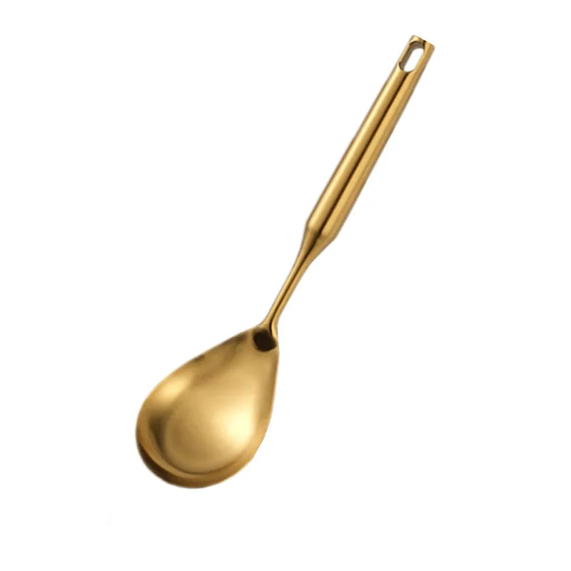 Goldene Küchenutensilien – Edelstahl – Langer Griff