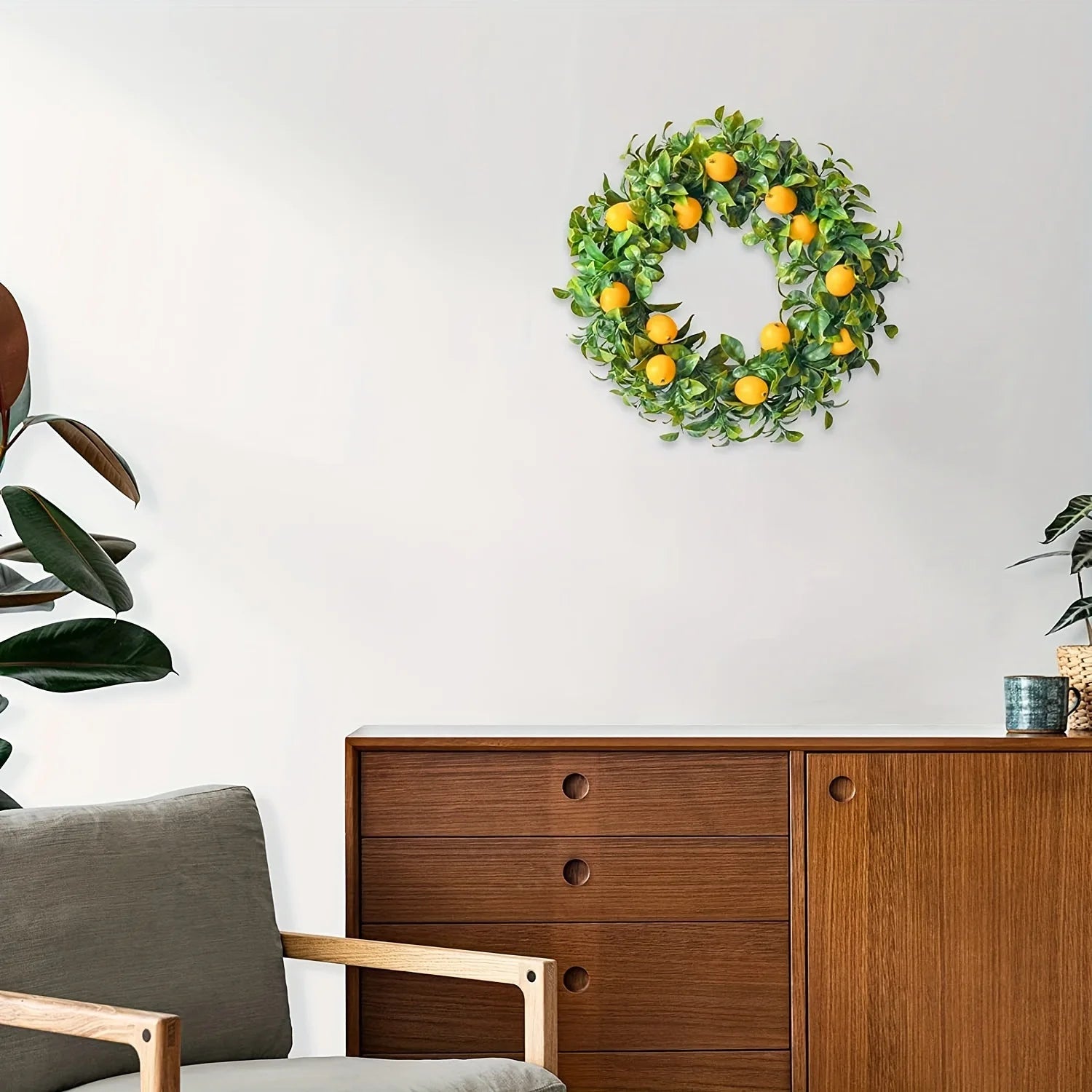 Künstlicher Zitronenkranz – Handgefertigtes Design – 45cm Durchmesser