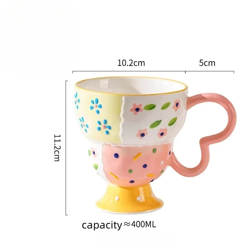 Niedliche Keramiktasse – Handbemaltes Relief – 400ml