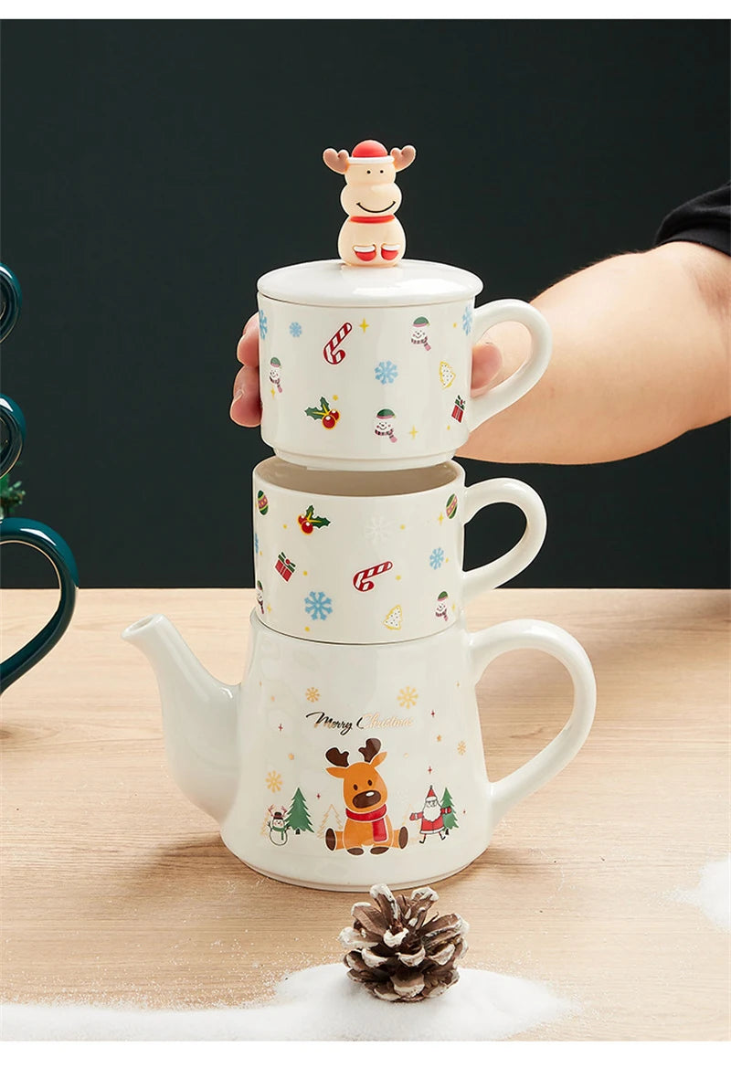 Keramik Weihnachts-Teeservice – Edles Design – 2 Tassen Set