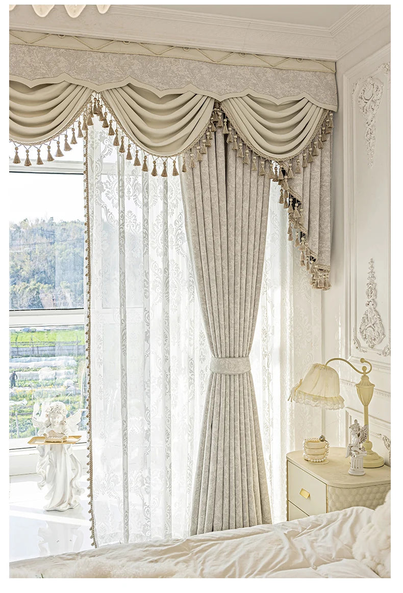 Beige Jacquard Vorhänge – Chenille Design für Villen