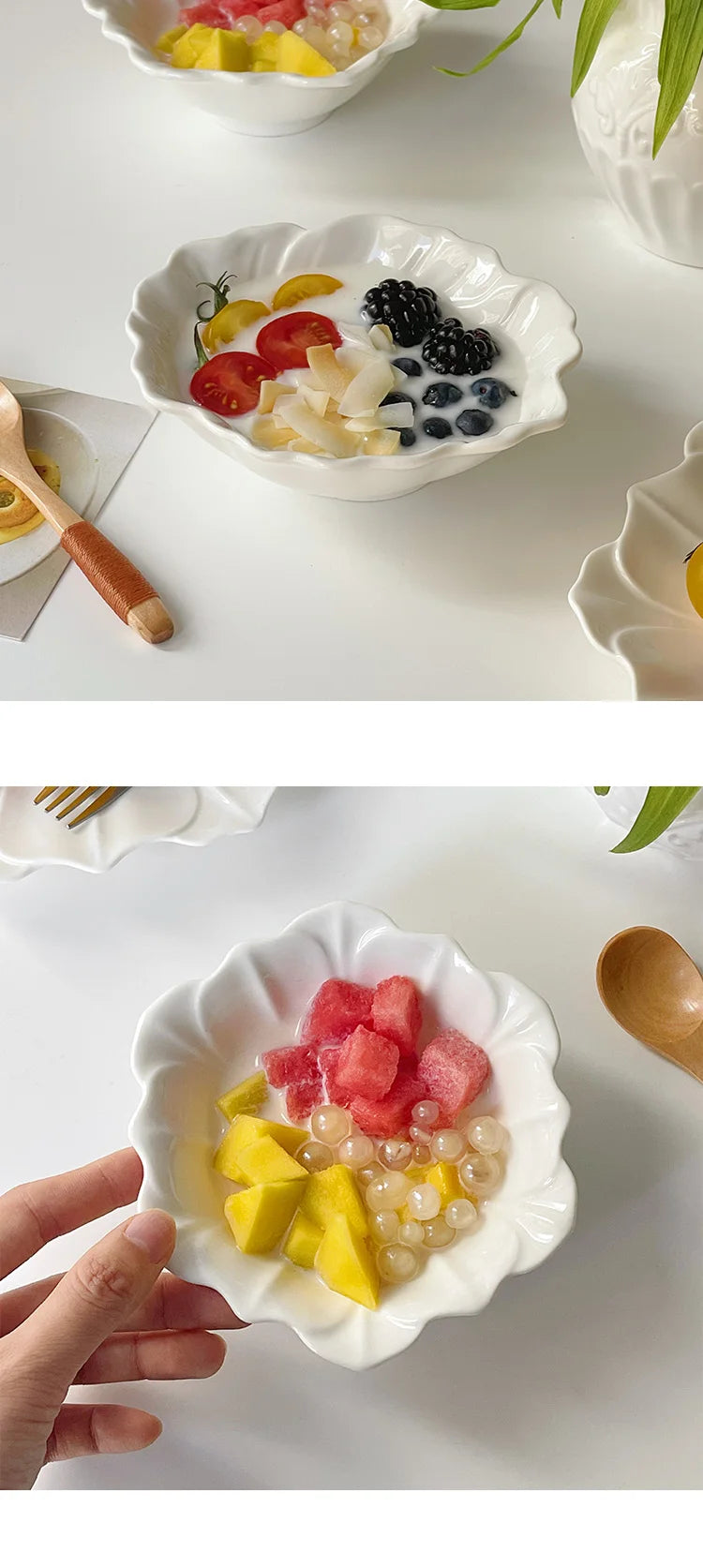 Retro Lotusblatt Schüssel – Keramik, Japanischer Stil, 13-17.2cm