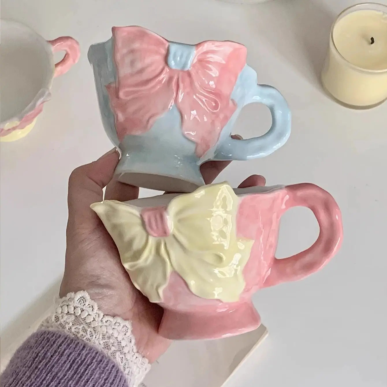 Keramik Kaffeetasse – Handbemaltes Schleifen-Design – 180ml