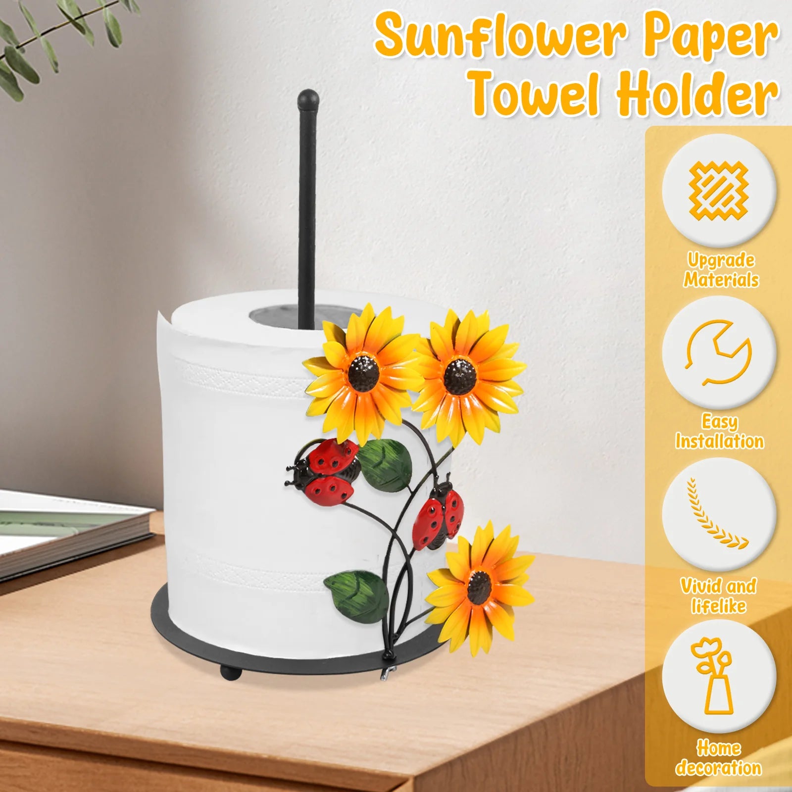 Sonnenblumen-Küchenrollenhalter – Vintage-Metall – 18 x 33 cm