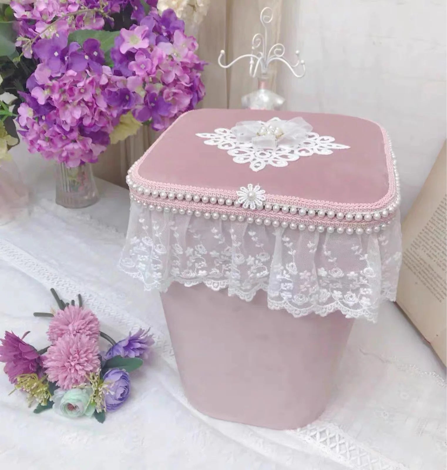 Grosser Aufbewahrungskorb – Rosa Spitzen Design – Mädchenzimmer