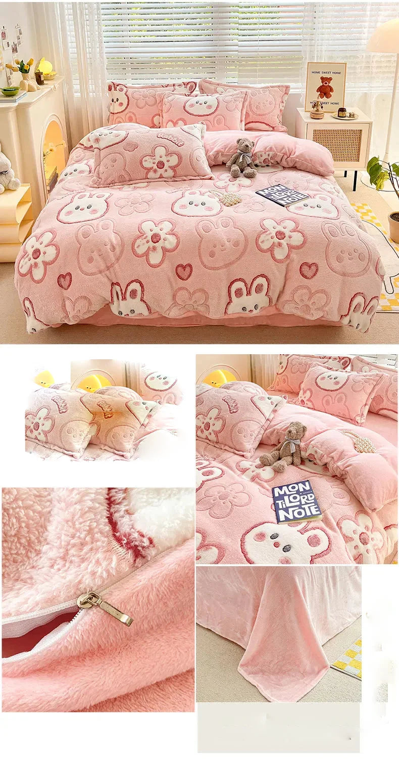 Floral Milk Fleece Bettbezug – Modern Polyester Design 220x240cm