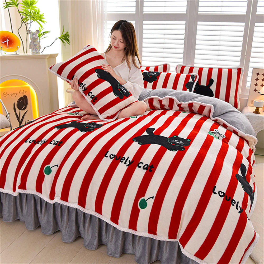 Gedrucktes Flanell-Bettwäscheset – Blumen Fleece – 220x240 cm