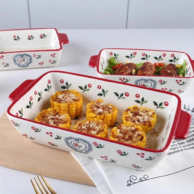 Keramik Backform – Doppelgriff Pflanzenmuster