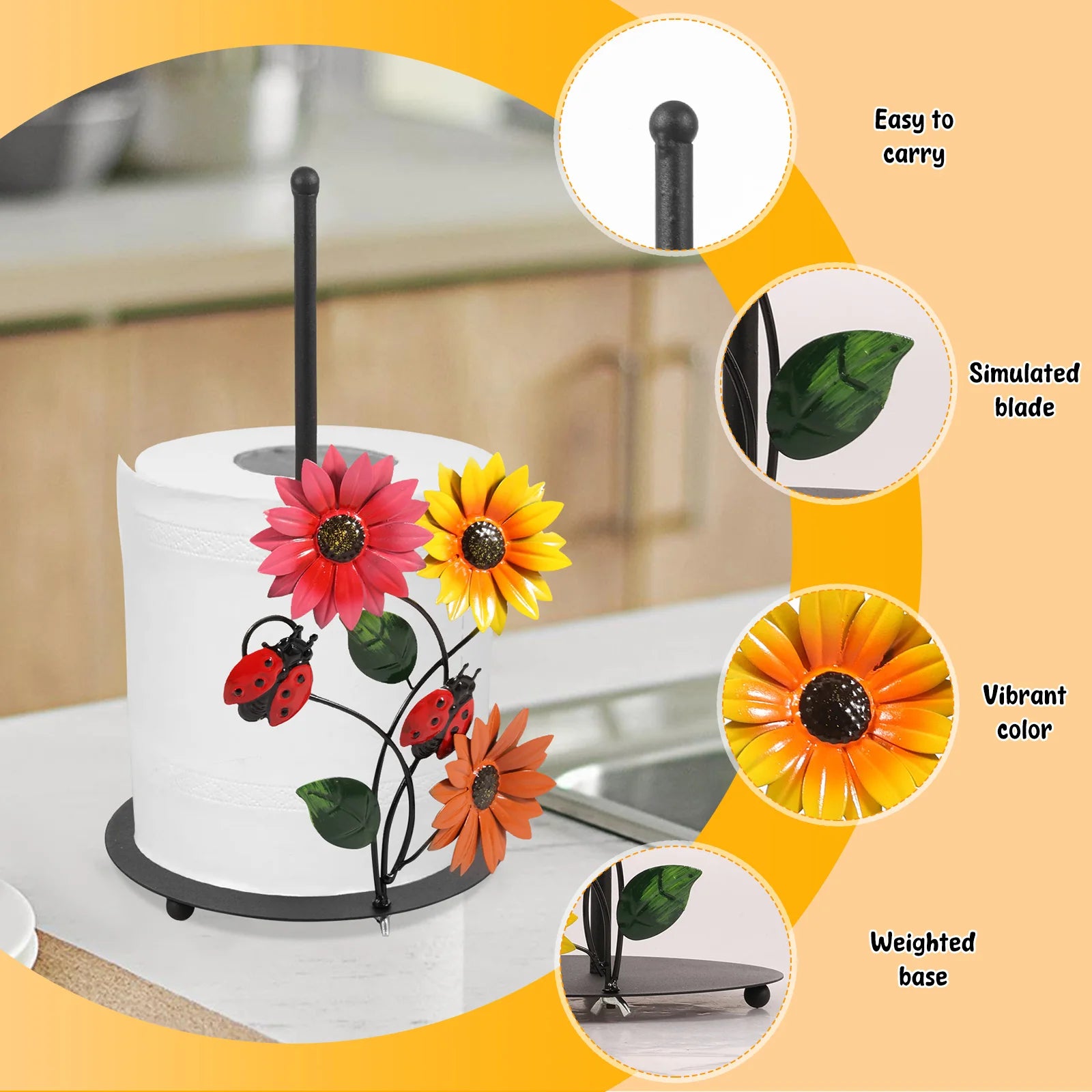 Sonnenblumen-Küchenrollenhalter – Vintage-Metall – 18 x 33 cm