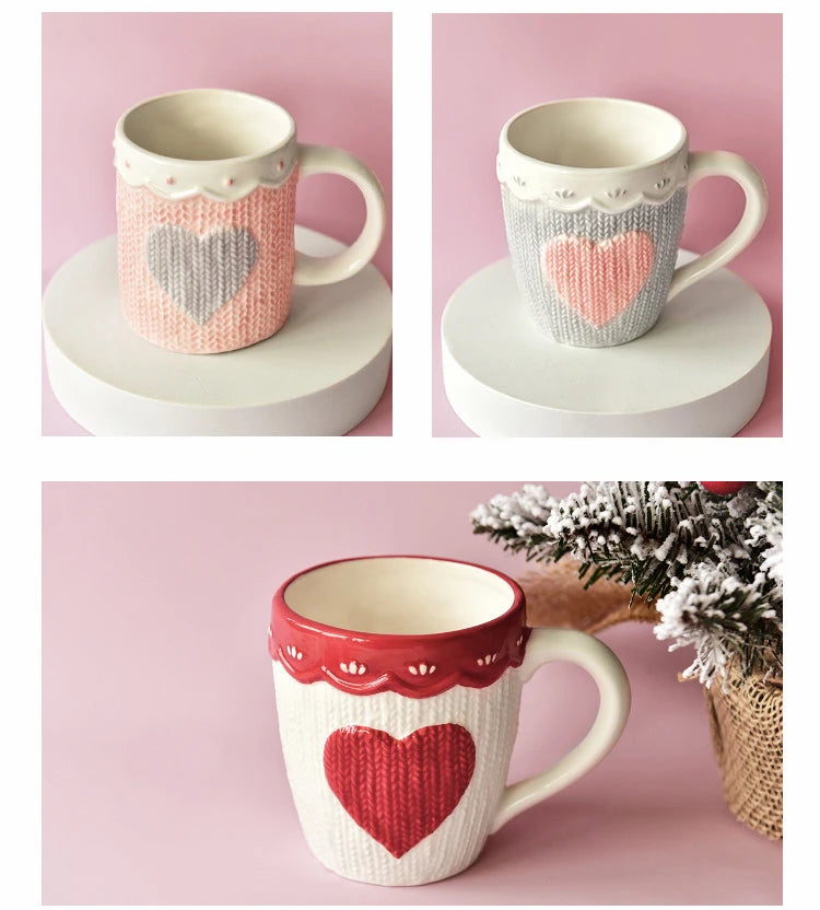 Grosse Keramik Kaffeetasse – Korean Design – Rosa oder Rot