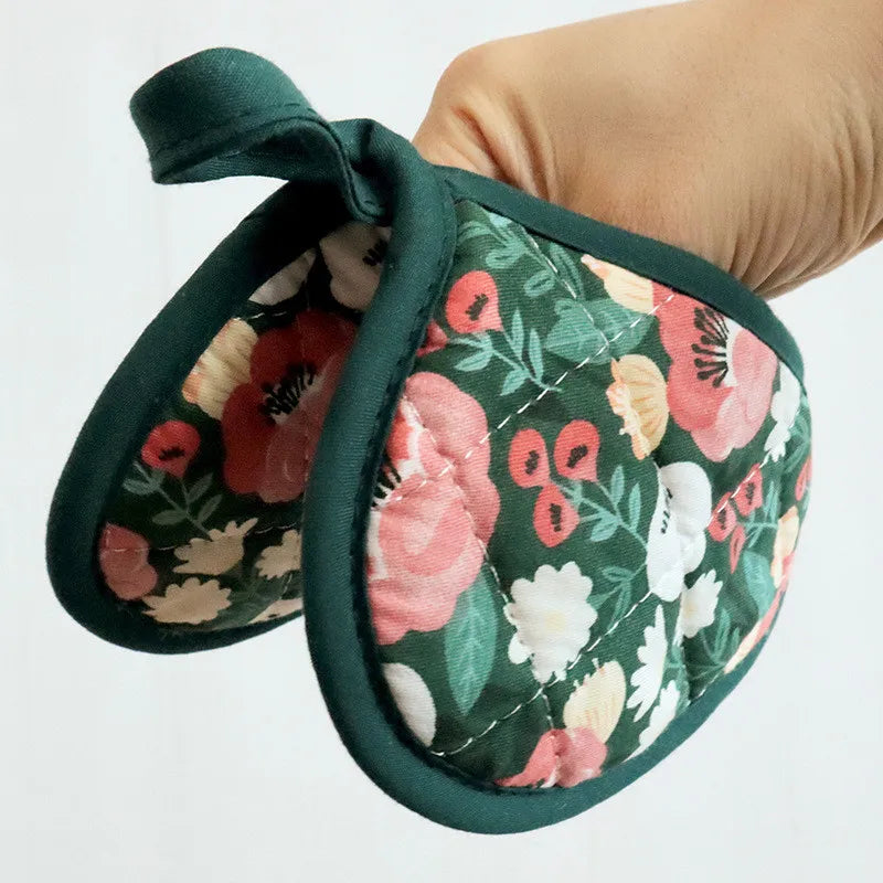 Japanische Blumen-Baumwolle-Ofenhandschuhe – Gedrucktes Herz – 15x19cm