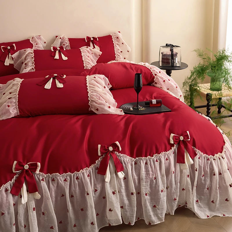 Rote Luxus Bettwäsche – Prinzessinnenstil – Ägyptische Baumwolle