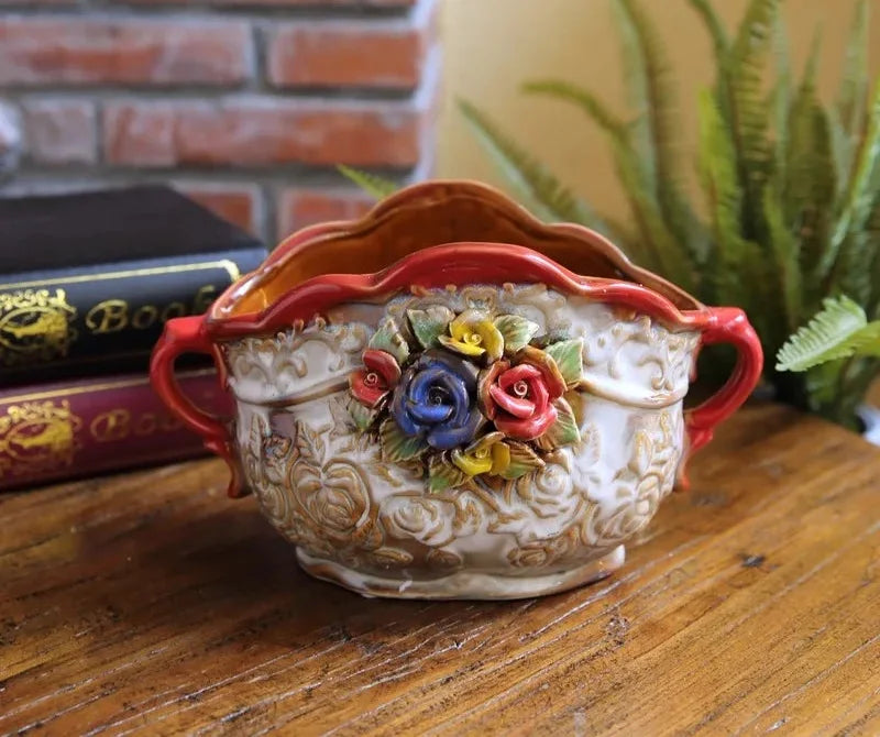 Keramik Handwerks Vase – Folk Art Design