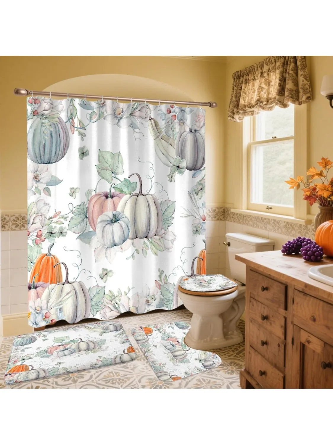 Badezimmer-Set mit Kürbis – Boho Herbstliche Deko