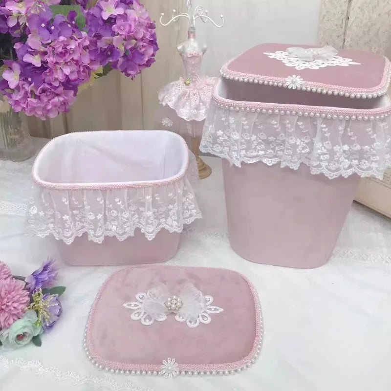 Grosser Aufbewahrungskorb – Rosa Spitzen Design – Mädchenzimmer